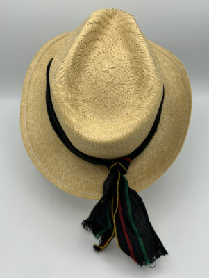 Chapeau De Paille Vintage Acapulco Type Fedora - Beige - épée Et Palmiers