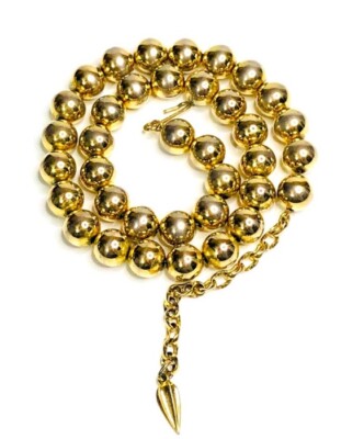Vintage Whiting & Davis Bags Glossy Shine Gold Balls Beads Necklace 16  