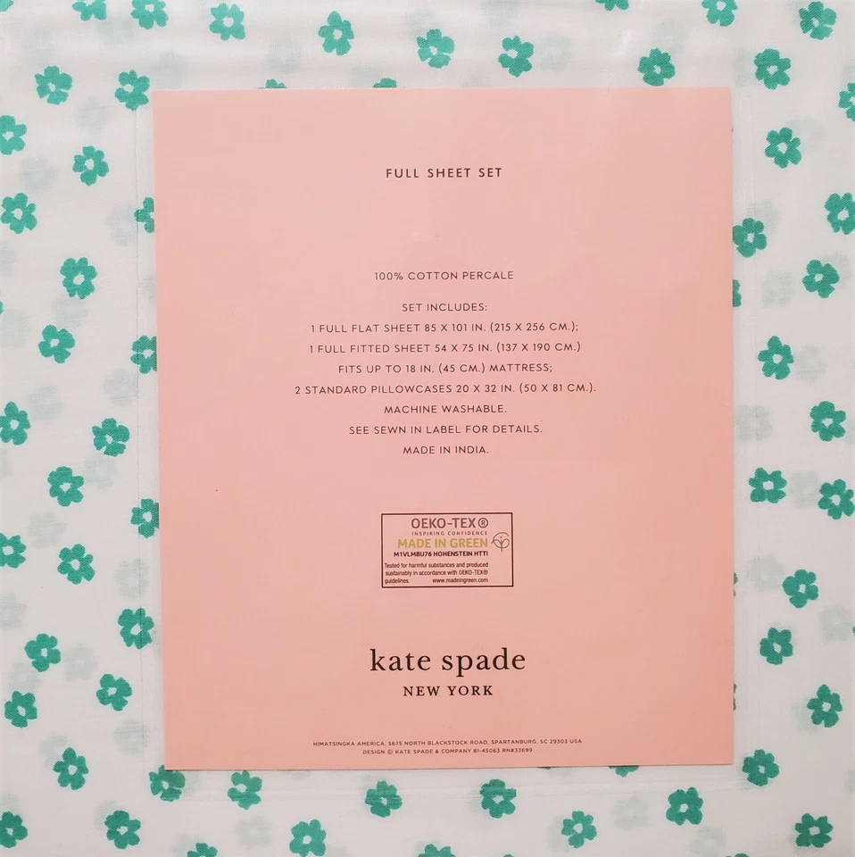 Полный комплект простыней Kate Spade New York цветочная точка глубокая резинка хлопок перкаль - Изображение 4 из 4