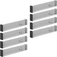 mDesign Expandable Dresser Drawer Divider, Foam Ends - 8 Pack -  Gray/Black