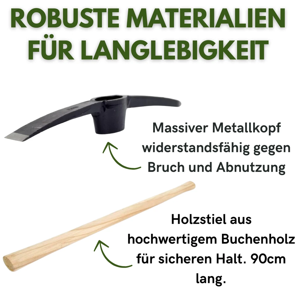 2,5kg Spitzhacke mit Holzstiel Kreuzhacke Hacke Flachhacke 2500g - Bild 3 von 4