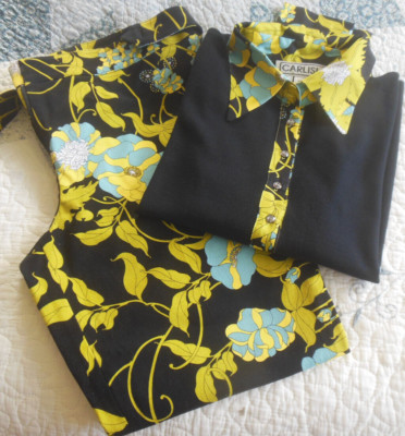 CARLISLE  Women's  Floral Stretch Cotton Pants SZ 12 and Matching Blouse Sz L