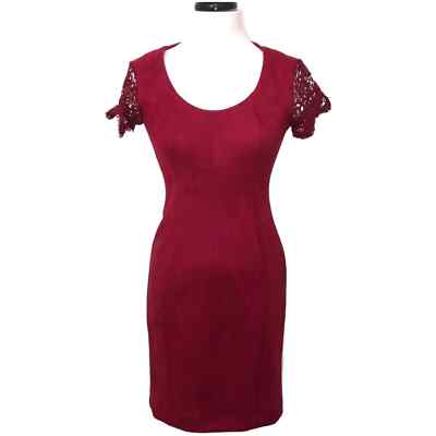 Nanette Lepore Deep Red Faux Suede Lace Sleeve Dress 2 NWOT Nanette Lepore Deep Red Faux Suede Lace Sleeve Dress 2 NWOT