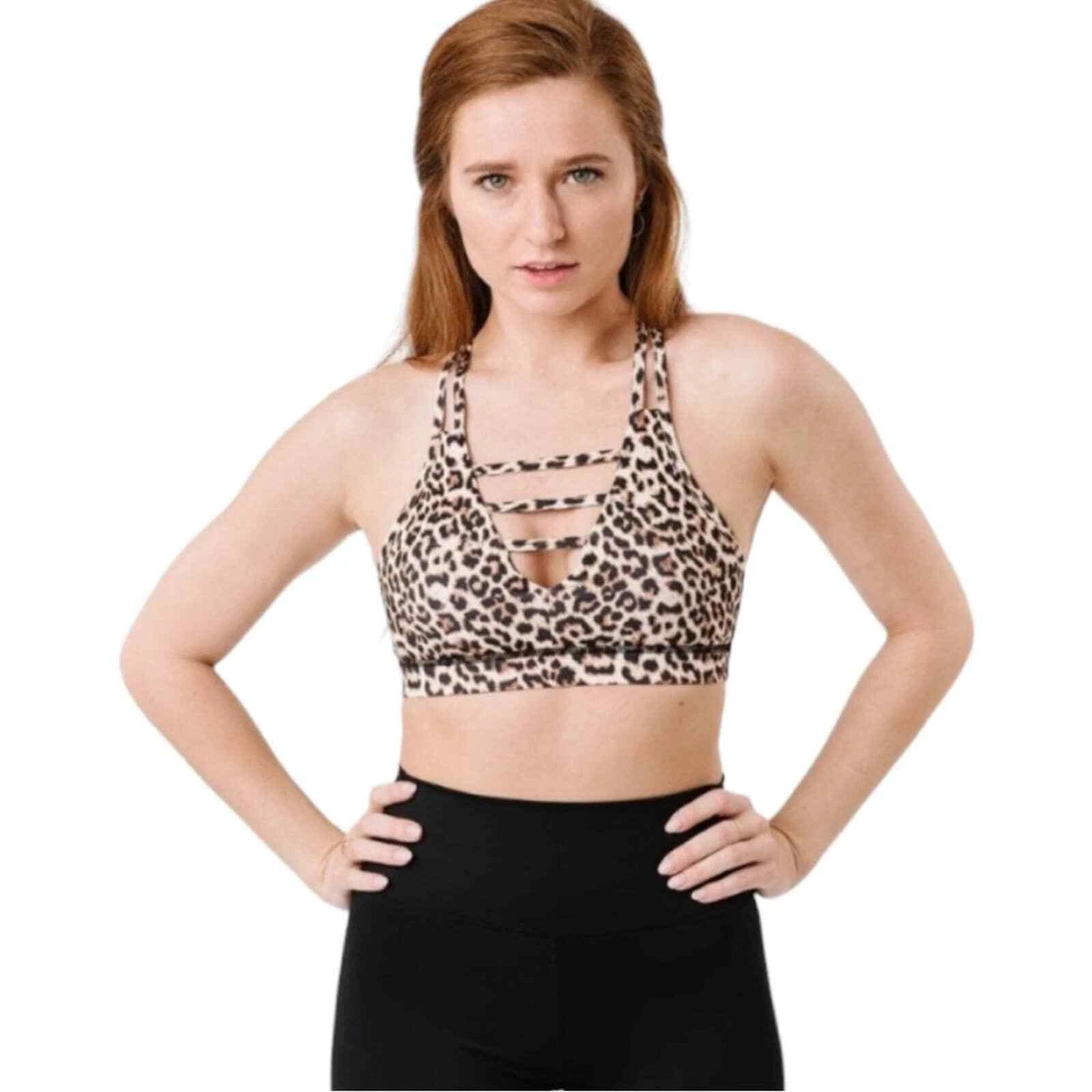 Zyia Active Leopard Print Grid Bra Racerback Sports Bra Women's Size XS