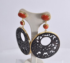 ORECCHINI ARGENTO 925 CORALLO ROSSO CREOLE CORNO TONDE                 AGHT 0835