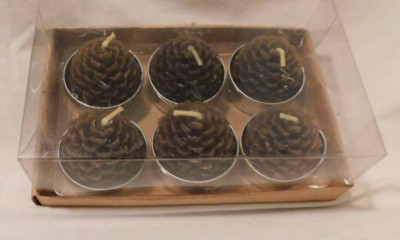 Set of 6- Wax - Pine Cone Shaped, T-lite candles - NIP