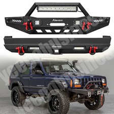 Offroad Front Rear Bumper Wwinch Plate Led Lights For1984-2001 Jeep Cherokee Xj
