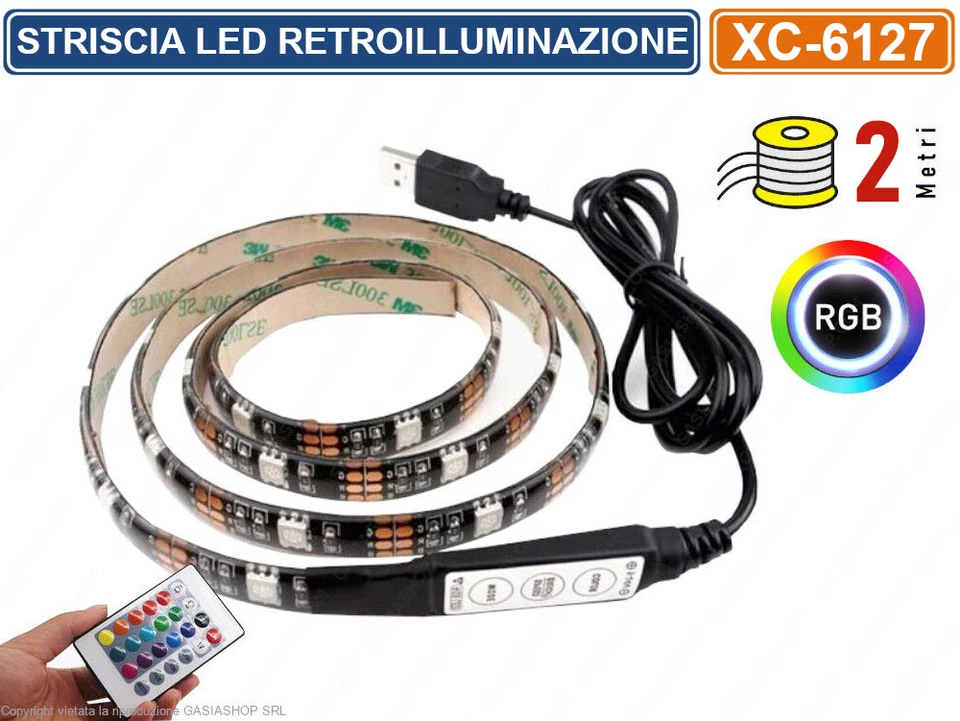 STRISCIA LED PER RETROILLUMINAZIONE TV E MONITOR RGB SMD 5050 2 METRI USB DC-5V - Immagine 2 di 2
