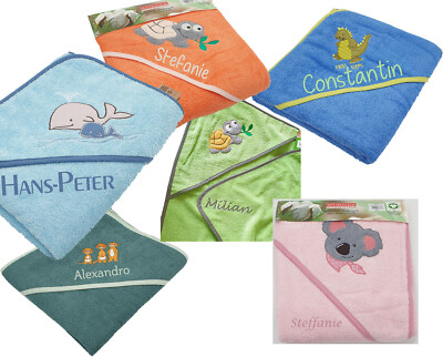 Kapuzentuch mit Namen Baby Handtuch mit Kapuze bestickt 100% Baumwolle 100 x 100