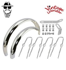 VINTAGE LOWRIDER 20" CLASSIC ADJUSTABLE CHROME FENDERS W/ CAGE TWISTED BRACES.