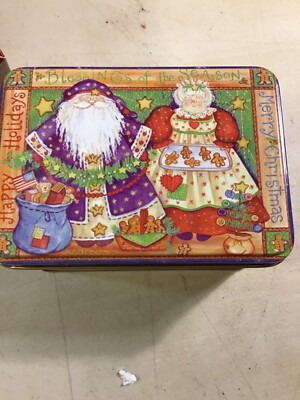 San Francisco Music Box Co. Tin Box with Mr. And Mrs. Claus Tin Ornament  New 