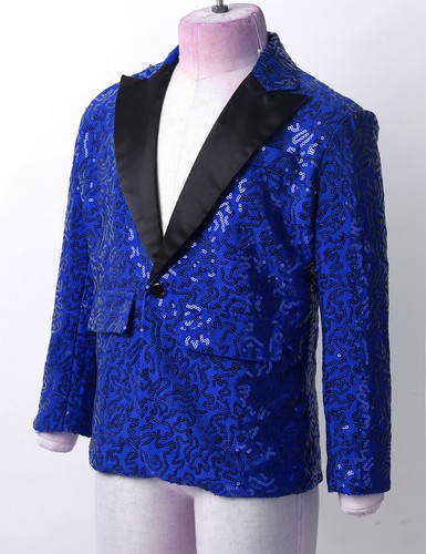 Kids Boys Shiny Sequins Tuxedo Suit Jacket Pageant Wedding Party Formal Blazer - Picture 19 of 48
