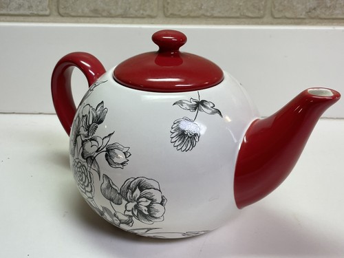 Certified International Jennifer Brinley Black Floral and Red Teapot - Picture 4 of 6