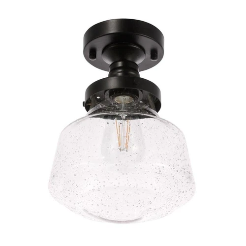Living District Lyle 1-Light Metal & Glass Flush Mount in Black/Clear - Picture 8 of 11