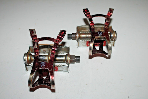 Vintage HTI-842 Foot Strap Pedals Silver ToeClips Cages Touring Road US Shipper