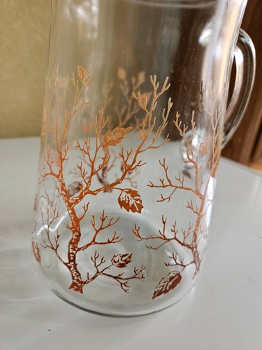 Brocca vintage in vetro Libbey autunno foglie di albero marrone 9" 64 su. - Foto 5 di 10
