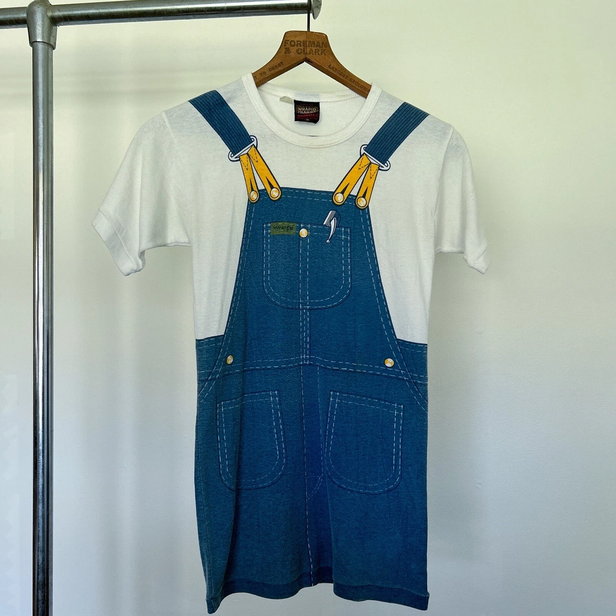 Vintage 70s Wrangler Overalls T shirt Logo Men s Size Medium