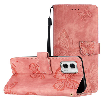 Handyhülle für Motorola G52 G9 Einfarbig Schmetterling PU Leder Flip Wallet Case