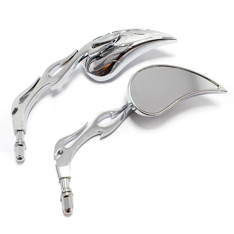 Espejos retrovisores cromados de llama para motocicleta Harley Davidson Street Glide Dyna H Foto 3 de 4