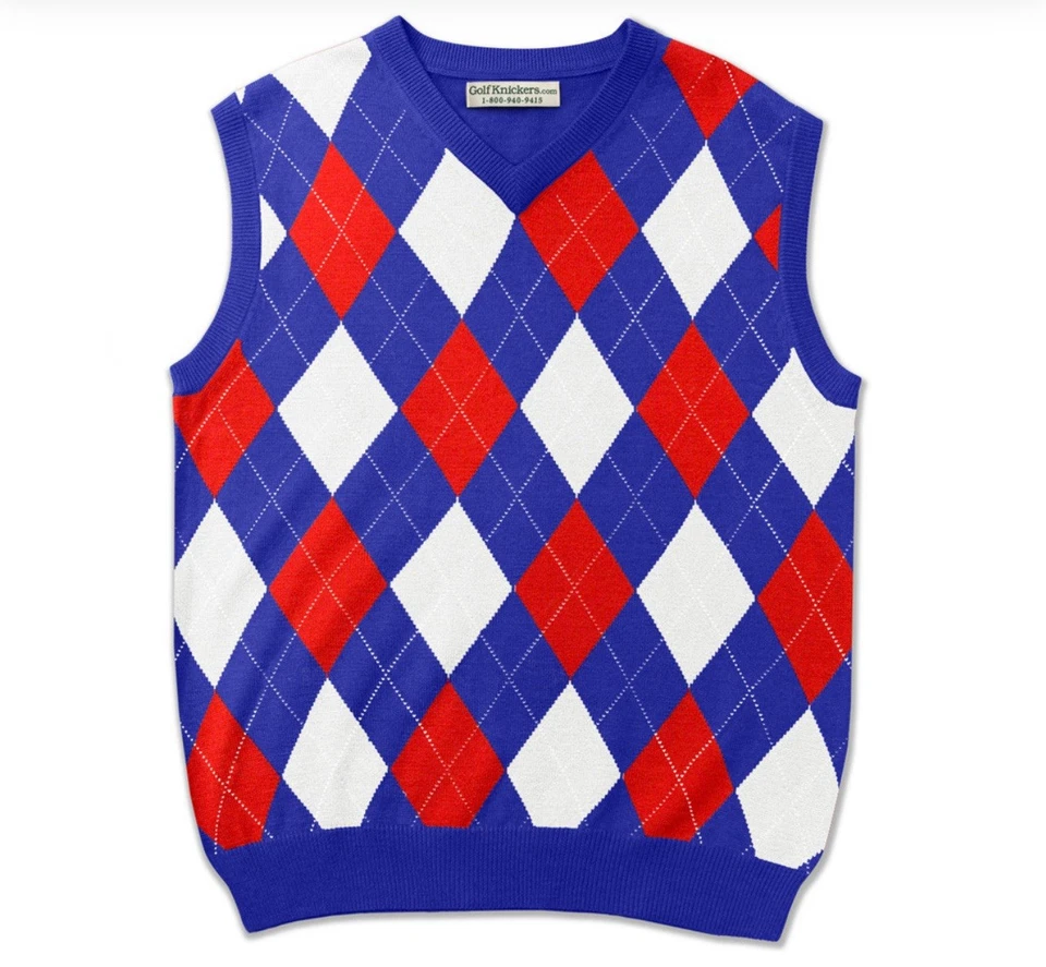 Golf Knickers Sweater Vest 2XL w/ Matching Socks Wool Blend Blue Red White NWOT - Image 2 of 4
