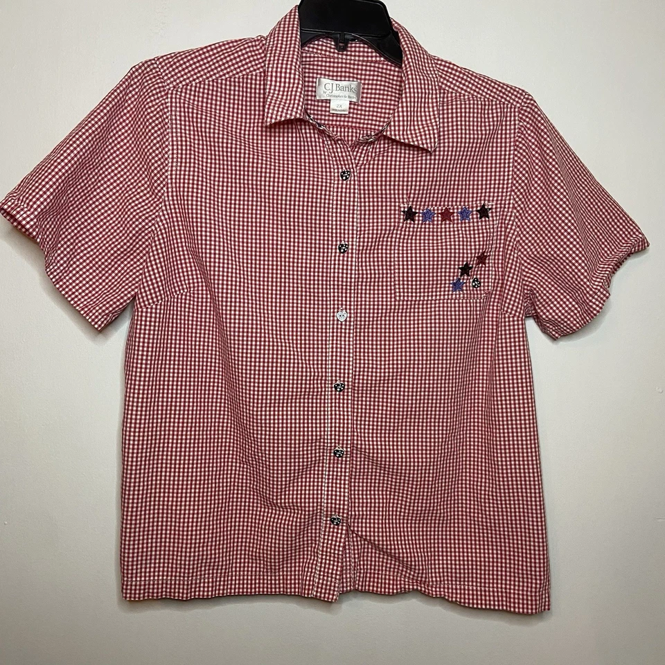 CJ Banks  Womens Plus 2X  Gingham Short Sleeves Button Up Cotton Shirt - Image 2 of 4