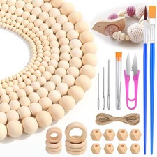 Wooden Beads for Crafts, 660 Pcs Natural Loose Wood Beads Rings Bulk Include ...