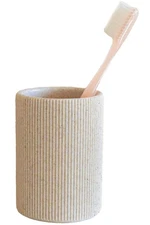 Small Sand Beige Toothbrush Holder for Bathroom Countertop Modern Boho Farmhouse