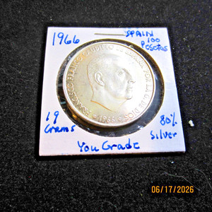 SPAIN * 1966 * 100 Pesetas * 80% Silver * Looks Very Nice
