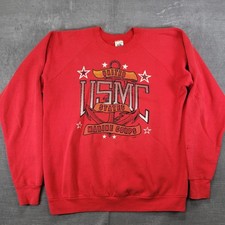 Vintage Fruit of the Loom USMC Marine Corps Sweatshirt XL Red Made in USA 90s