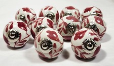 Lot 10 New Ceramic White Red Silver Flower Cabinet Drawer Pull Knobs