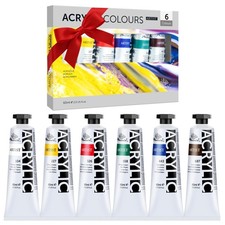 Heavy Body Acrylic Paint - 2 Oz. x 6 Primay Colors Tube, Slow Drying Speed Pa...
