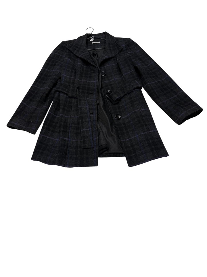 TARGET Womens Grey Purple Plaid Trench Wool Coat Size 12 Good Condition
