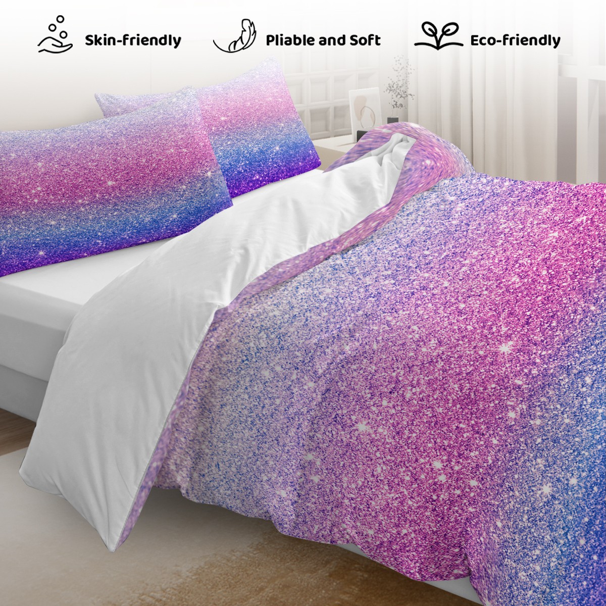 3PCS Duvet Cover Set Colorful Star Sky Soft Bedding Set With 2 Pillowshams Twin