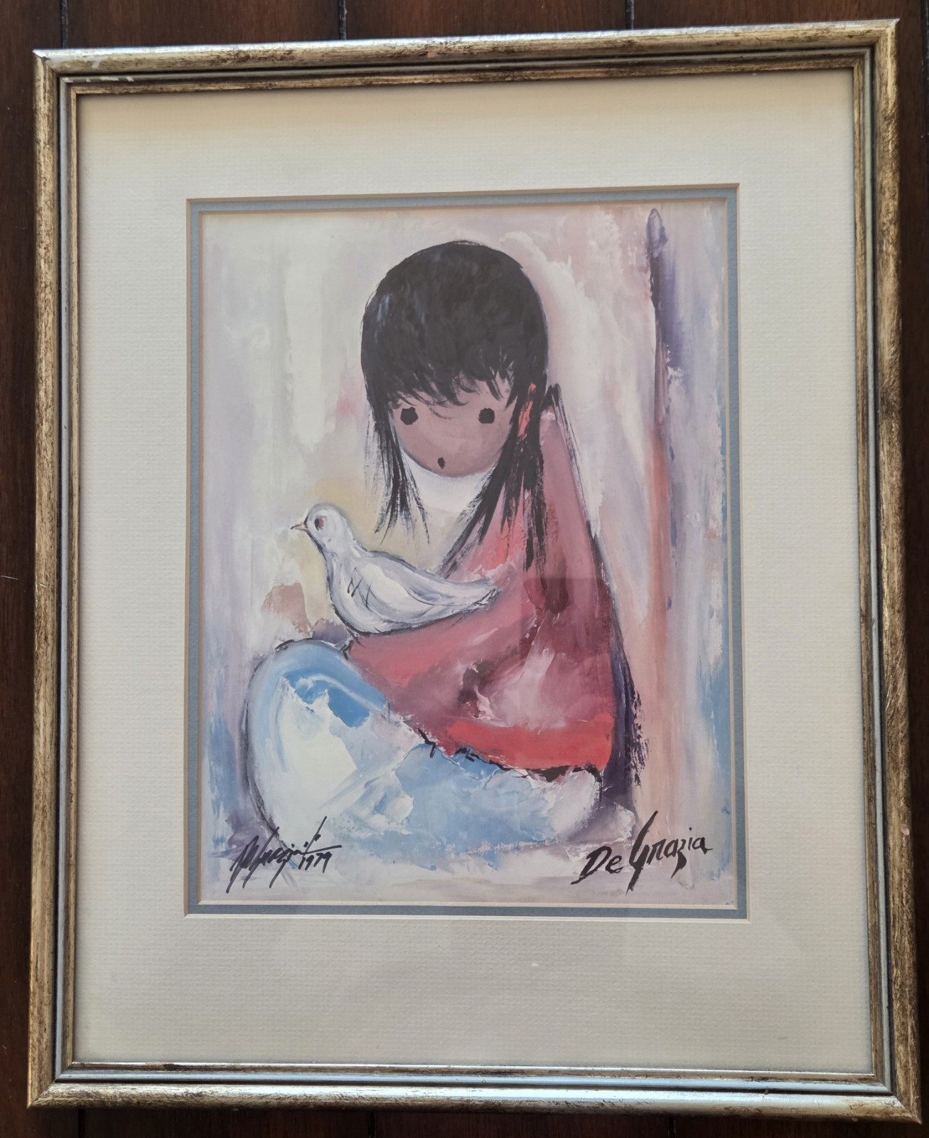 Ted DeGrazia Hand Signed Print "The White Dove" Framed Art 17.5x14.25