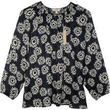 NWT Tucker Blouse Long Sleeve Top Blue White Floral Print Silk Blend Size S