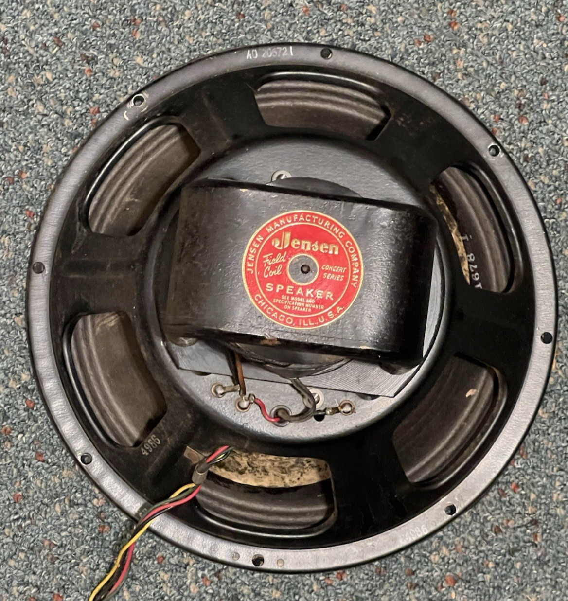 1940s Jensen red label F12N 12" Music/Instrument Speaker field coil cone patched