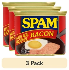 SPAM with Bacon (3 Pack) - 12 oz Cans, 7g Protein, Canned Meat,Free Shipping