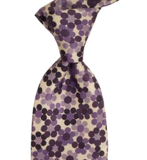 $390 NWT TOM FORD 7-Fold White w Purple Dots Faille Silk Neck Tie Italy 3.6W