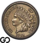 1861 Indian Head Cent Penny, , Rounded Bust, AU++, Key Date