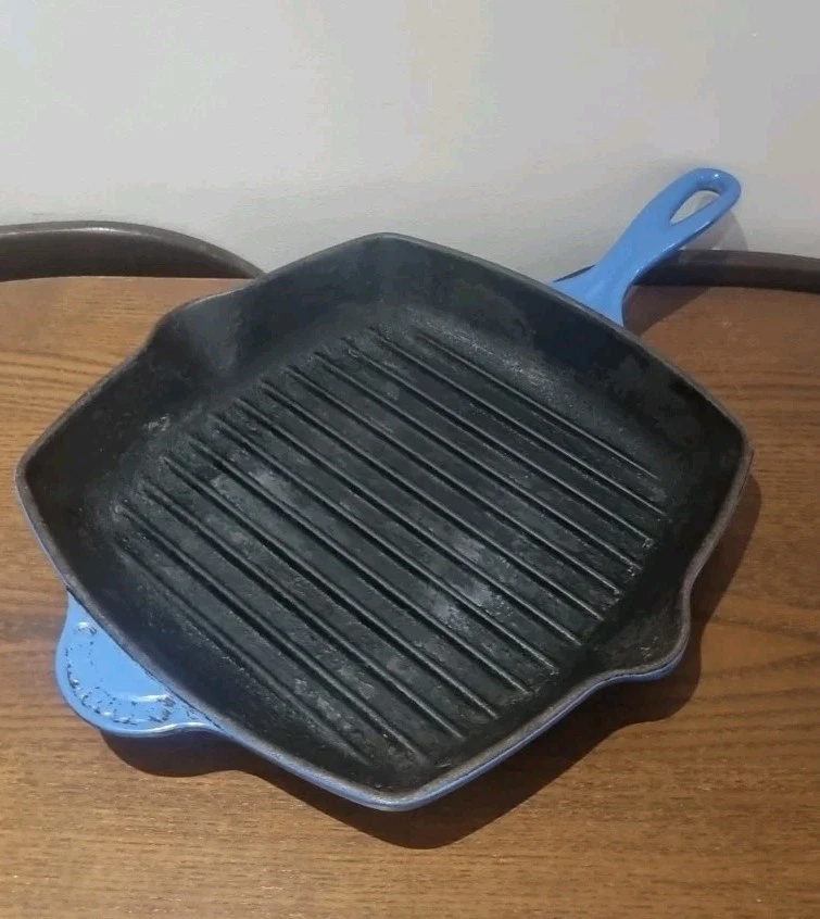 Le Creuset Blue Square Griddle Skillet Frying Pan 26cm Cast Iron
