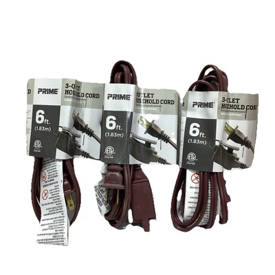 (3) Prime Wire & Cable EC670606 6-Foot 16/2 SPT-2 3-Outlet Indoor Cord, Brown
