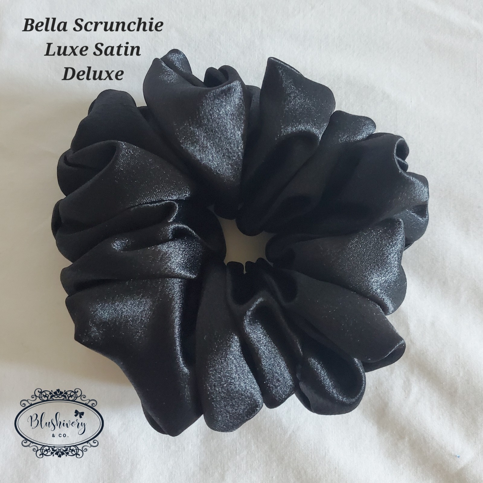 Bella Scrunchie Luxe Satin Black Deluxe Hair Tie for Women