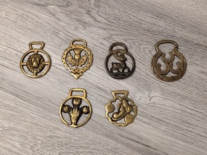 Antique English  Brass Horse Medallions: Lot of 6 (Approx 2" Diameter)