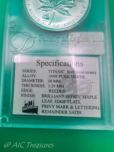 1998 Canada Silver $5 Maple Leaf .9999 Reverse Proof Titanic Privy