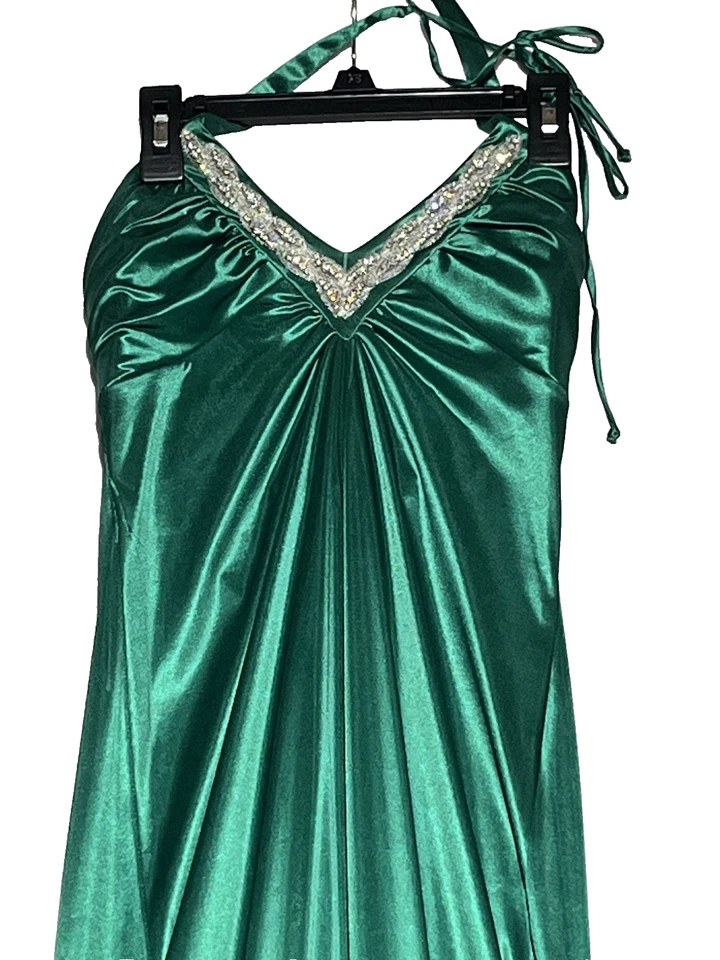 City Triangles Halter Gown S Emerald Green Sparkle Satin Fairy Mermaid Prom Y2K - Image 3 of 4