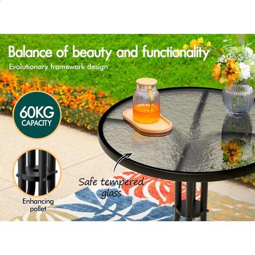 ALFORDSON 3PCS Outdoor Furniture Patio Table and Chairs Set Garden Round Black - Picture 4 of 11