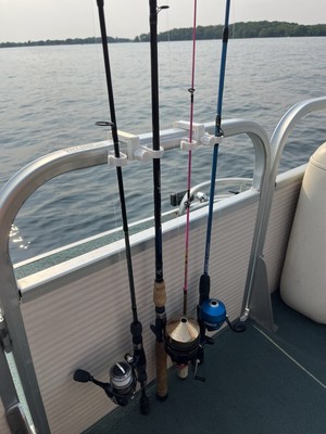 EasyOn! The Portable Pontoon Fishing Rod Holder with Latching White Now Longer!