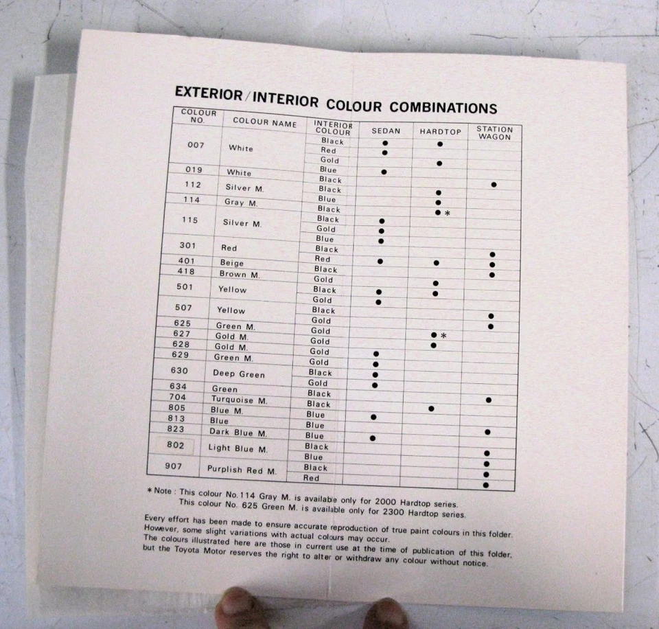 TOYOTA Corona Mk II Car Colour Chart 1972 #No.78211 RX MX/72 - Image 4 of 4