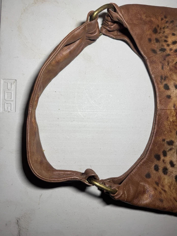 Vintage ICON Los Angeles Wild LEOPARD Animal Medium Leather Hobo Bag 15"x12" - Image 4 of 4