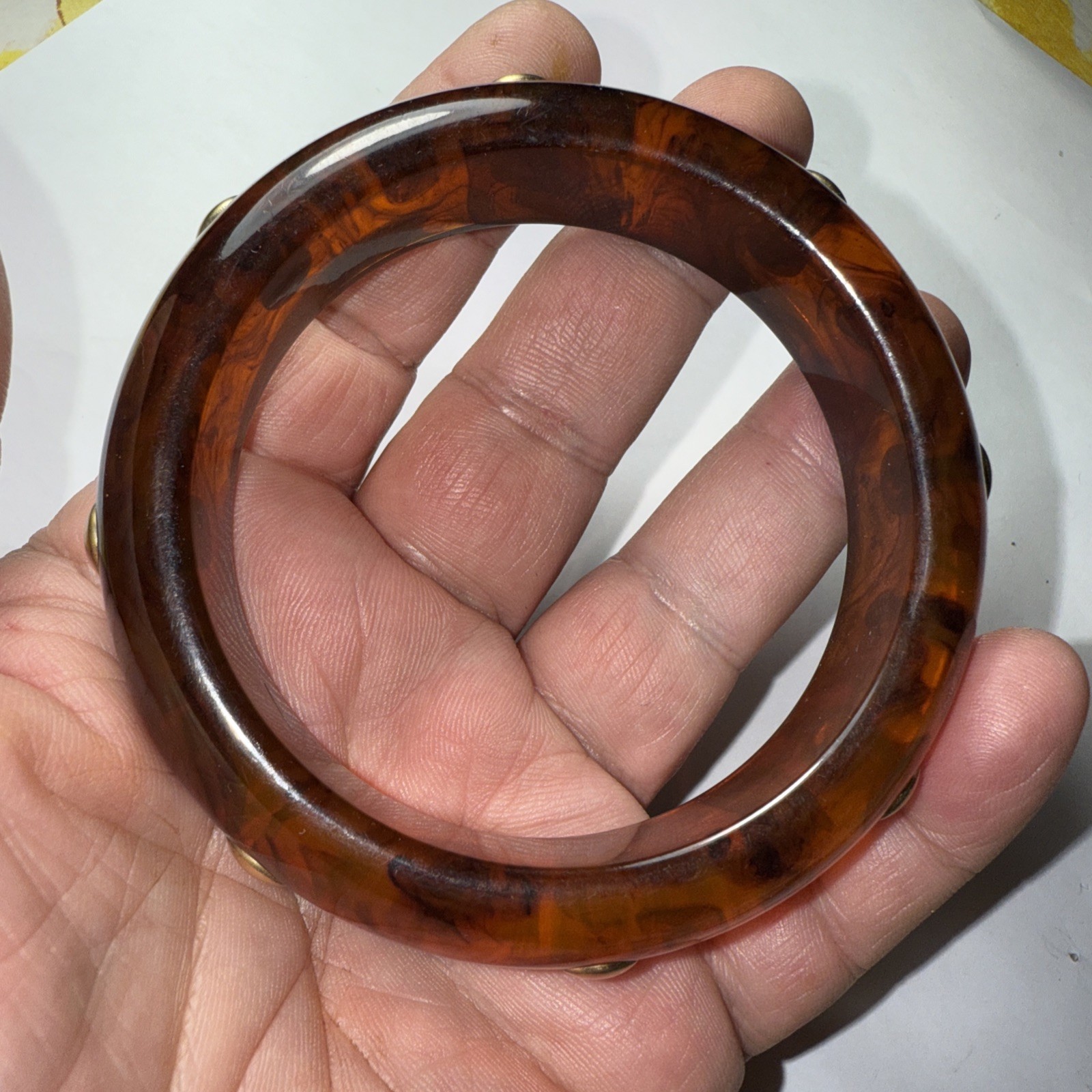 Bracelet Bangle Bakelite Root bear With Studs 3/4… - image 17